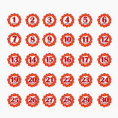 Set of buttons with calendar dates for the month of November. For planning important days. Banners for holidays and special days. Illustration with white background.