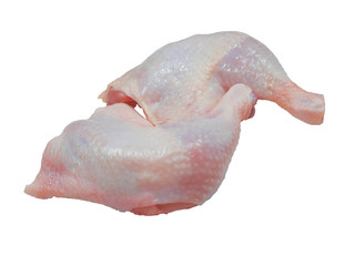 Two raw chicken pieces on a white background