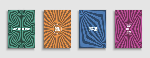 Collection of vector retro abstract templates, posters, placards, brochures, banners, flyers, backgrounds and etc. Colorful vintage design. Striped artistic covers