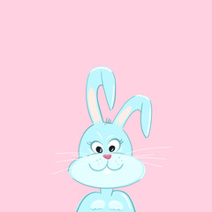 Cute easter bunny in blue on a pink background. Holiday concept.