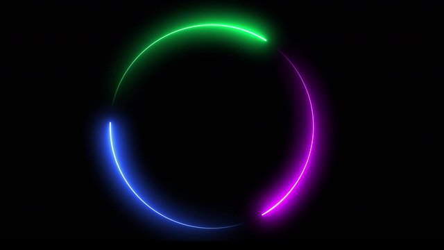 Background multi-colored circle. Spectrum looped animation light glowing neon lines.