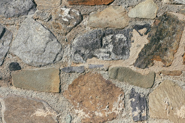 Concrete wall texture background. Natural stones. Building's facade decor. Decorative plaster. House exterior. Wall template for 3d design.