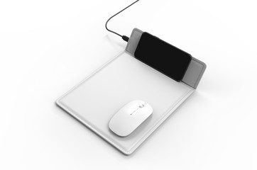 Fototapeta premium Blank Wireless Charging Mouse Pad with computer mouse for branding or design presentation. 3d render illustration.