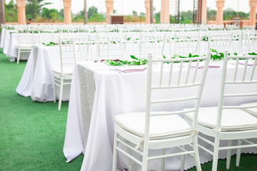 Tables and chairs that were prepared for parties outside.