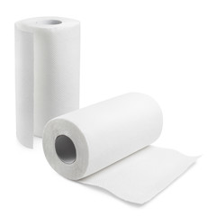 White paper towel rolls, isolated on white background
