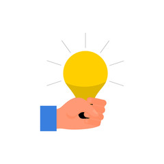 Caucasian human hand holding yellow light bulb in fist. Concept of energy and stregth. Isolated on white background. Flat style stock vector illustration