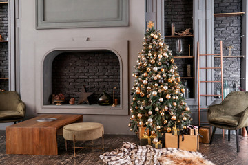 Interior of beautiful living room decorated for Christmas