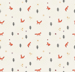 Holiday seamless pattern with fox
