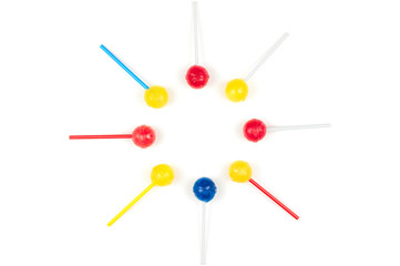 Flat lay of lollipops isolated