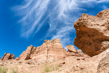 Fototapeta premium Road through gorge and valley of stones. Charyn canyon. Kazakhstan