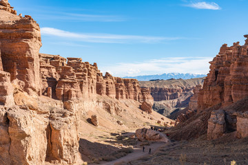 Road through gorge and valley of stones. Charyn canyon. Kazakhstan