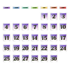 Set of buttons with calendar dates for the month of November. For planning important days. Banners for holidays and special days. Illustration with black background.