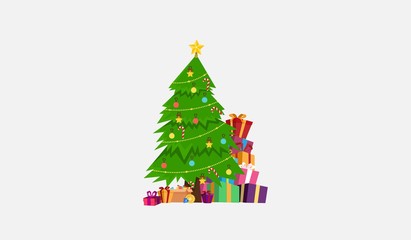 christmas tree and gift box for wallpaper card flat vector design.