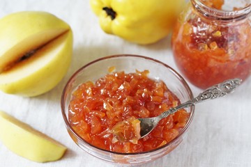 jam or confiture from a quince. quince brewed in sugar cubes