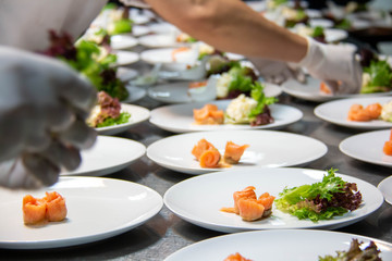  smoke salmon salad and sauce on plate
