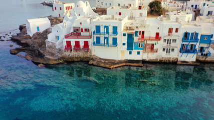 Aerial panoramic view of world famous whitewashed little Venice picturesque settlement in main...