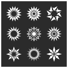 Abstract star shapes symbols. White stars on a black background. Icon vector illustration.