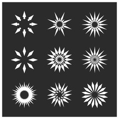 Obraz premium Abstract star shapes symbols. White stars on a black background. Icon vector illustration.
