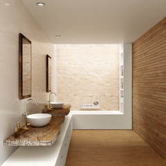 3D illustration of elegant nordic style bathroom - obrazy, fototapety, plakaty