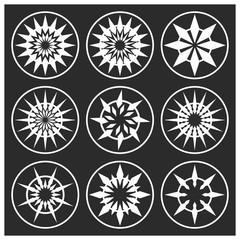 Abstract star shapes symbols. White stars on a black background. Icon vector illustration.