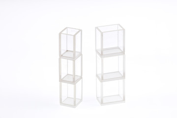 empty cube glass boxes isolated on white background