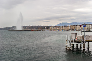 Famous fountain Jet d'Eau in Geneva Lake, Switzerland