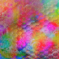 Hexagon pattern background illutration with vibrant colors grunge style.