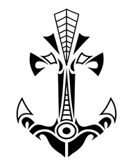 Anchor tattoo in maori tribal style. Anchor logo - obrazy, fototapety, plakaty