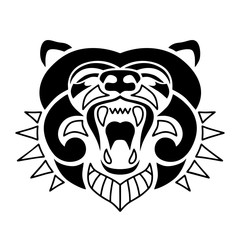 Bear head tribal maori tattoo. Bear logo sign.