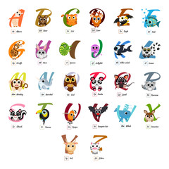 English animals alphabet set