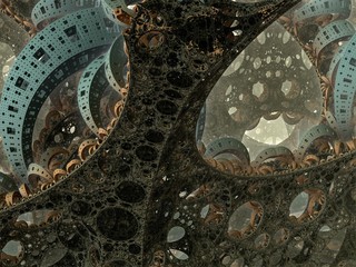 Computer generated 3D fractal.Vintage green movement.