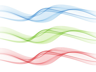 Set of abstract color wave smoke transparent blue pink orange green wavy design purple Vector eps10