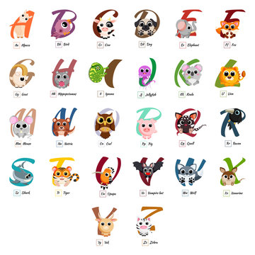 English animals alphabet set