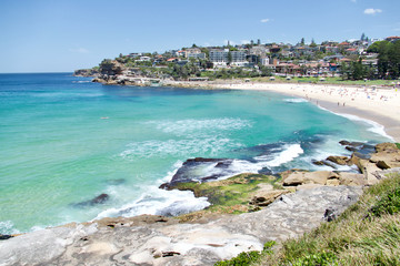 Bondi Beach in Sydney, Australia. Idyllic beach in the eastern suburbs of Sydney.