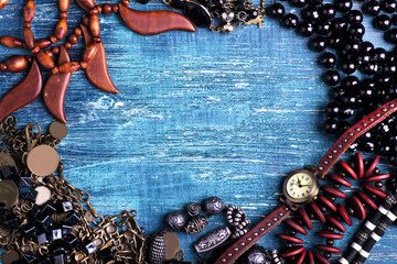 background  old painted boards and decorations