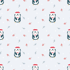 Cute penguin in Christmas season seamless pattern