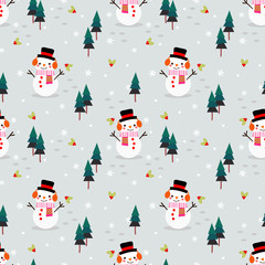 Cute Snowman in Christmas season seamless pattern