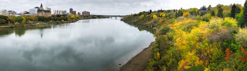 Panorama of Saskatoon, Canada downtown by river