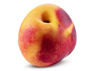 Smooth-skinned nectarine fruit isolated on white background with copy space for text or images. Close-up shot.