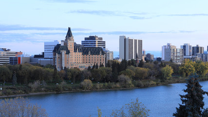 Fototapeta na wymiar Saskatoon, Canada city center at twilight