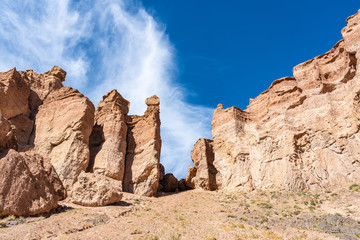 Fototapeta premium Road through gorge and valley of stones. Charyn canyon. Kazakhstan