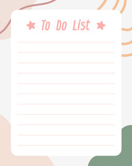 To do list template with abstract background. Printable daily plan, schedule, timetable. Planner template. Vector illustration.