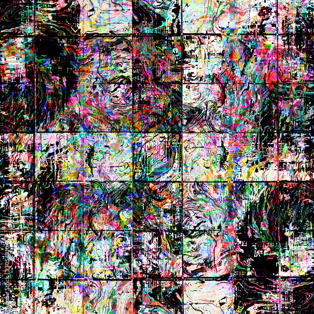 Aufkleber colorful mosaic squares and grunge effect textured pattern background with warm and dark pastel colo
