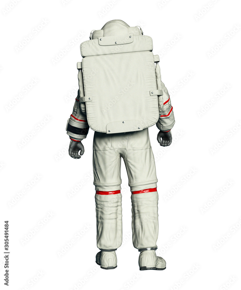 Wall mural astronaut in spacesuit from back, isolated on white. 3d rendering.