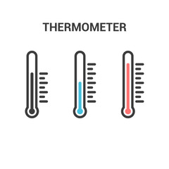 Thermometer icons. Black, blue and red thermometer