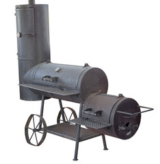 A new iron wood stove on a white