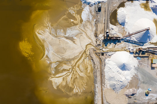 Aerial view above salt production facility, Australia.