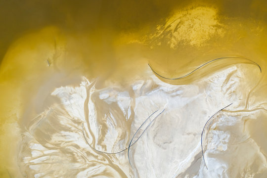 Abstract aerial view above salt production facility, Australia.