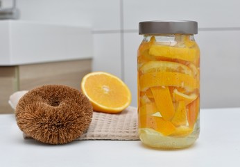 Orange peel scented infused vinegar for all purpose cleaning, zero waste, eco friendly product.