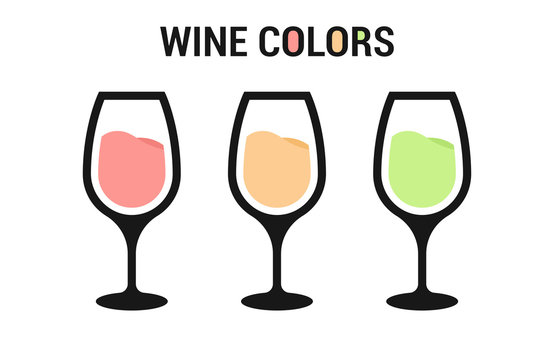 Set Of Glasses With Wine. Red, White And Muscat Wine. Vector